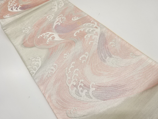 JAPANESE KIMONO / ANTIQUE FUKURO OBI / SILK / WOVEN RAGING WAVES